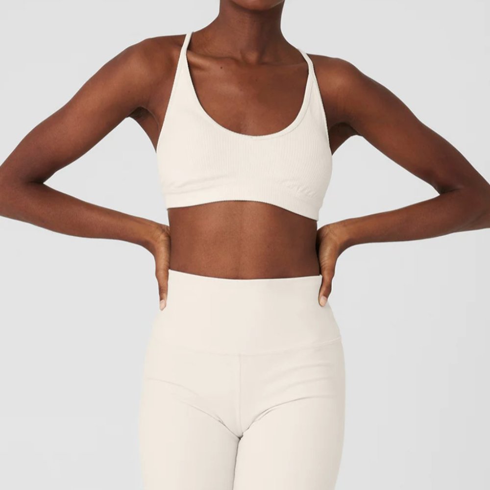 Alo Ribbed Blissful Bra Ivory